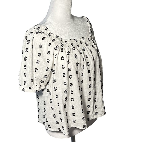 Faith & Zoe Tops - Faith & Zoe Small White Muslin Crop Top Nautical Embroidery Balloon Sleeves Boho